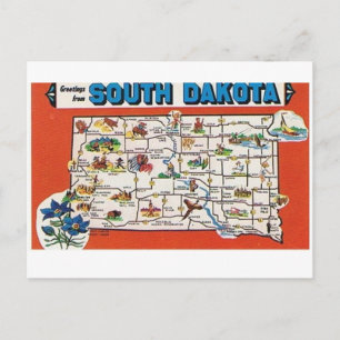 Södra Dakota State Karta vykort
