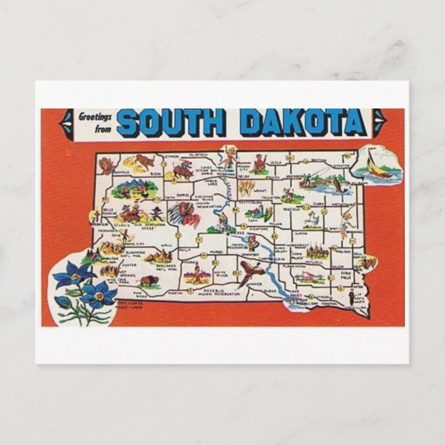Södra Dakota State Karta vykort (Framsida)