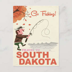 Södra Dakota-vintagens fiskesester poster Vykort
