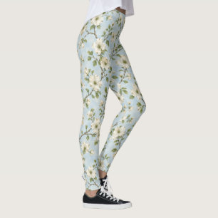 Södra Dogwood Blossom-mönster på mjukt blått Leggings