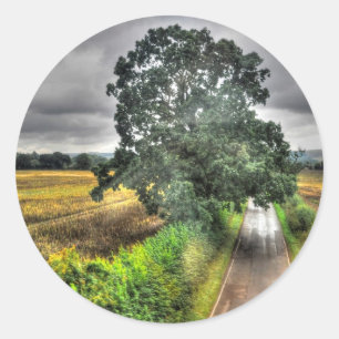 Södra England Land Road & Pasture Scene Runt Klistermärke