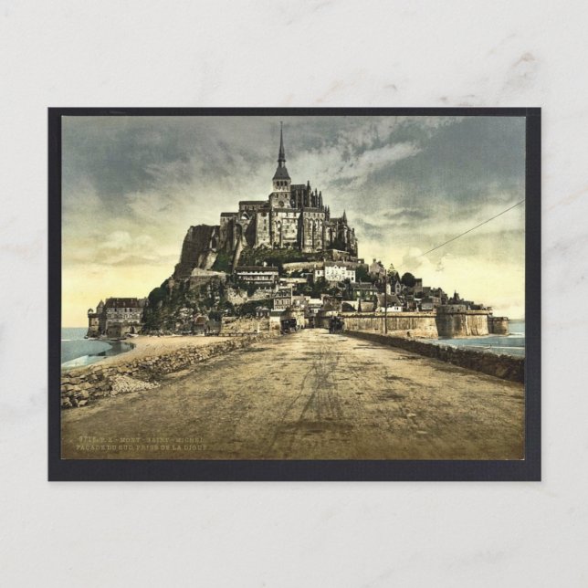Södra framsidan från dike, Mont St. Michel, Frankr Vykort (Framsida)