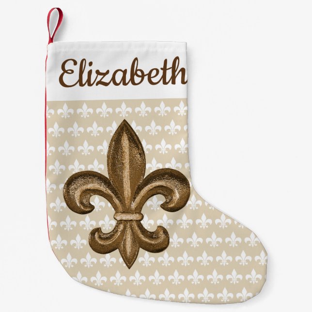 Södra Guld Fleur de Lis & Namn Liten Julstrumpa (Framsidan)