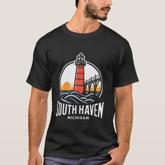Södra Haven Michigan South Haven Lighthouse South T Shirt (Framsida)
