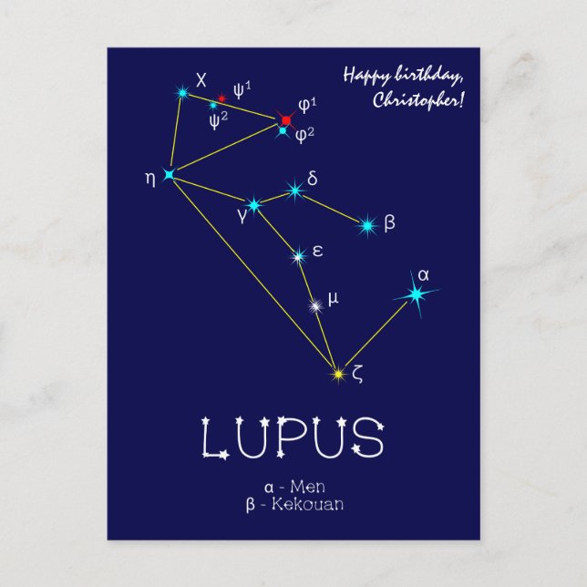 Södra hemisfärens stjärnbild Lupus Vykort (Framsida)