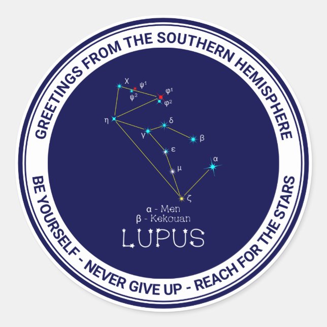 Södra Hemisphere Constellation Lupus Runt Klistermärke (Framsida)