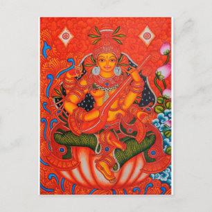 SÖDRA INDIENS TANJORE SARASWATI-MÅLNING VYKORT