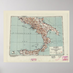 Södra Italien Världskrig II Strategiskt Karta (194 Poster