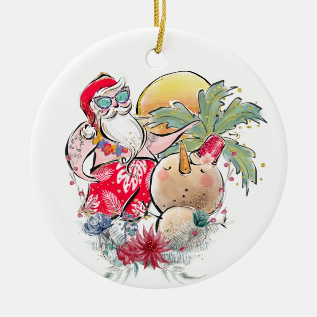 Södra jul | Hett Holly Jolly Jultomten Julgransprydnad Keramik (Framsidan)