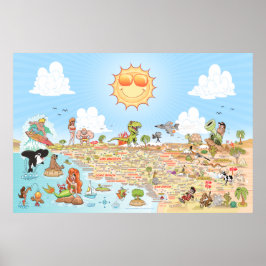 Södra Kalifornien Tecknad Karta Poster