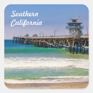 Södra Kaliforniens strand och pier i San Clemente Fyrkantigt Klistermärke
