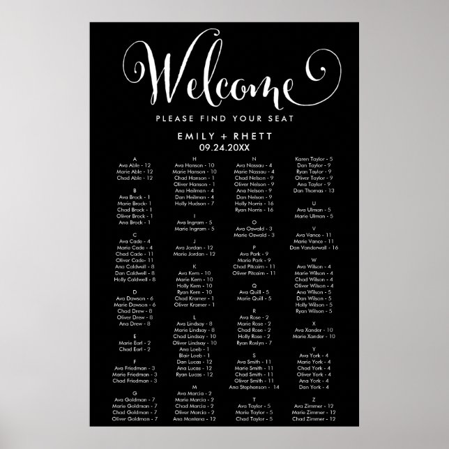 Södra kalligrafi, svart alfabetiskt säte poster (Framsidan)