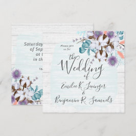 Södra Land Cotton Boll Botanical Rustic Wood Inbjudningar