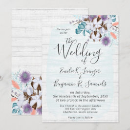 Södra Land Cotton Boll Botanical Rustic Wood Inbjudningar