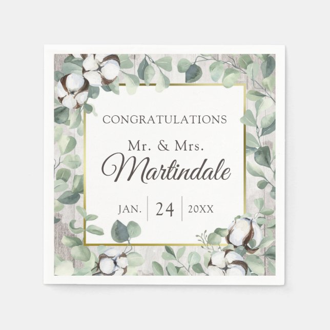 Södra Land Cotton Boll Botanical Rustic Wood Pappersservett (Framsidan)