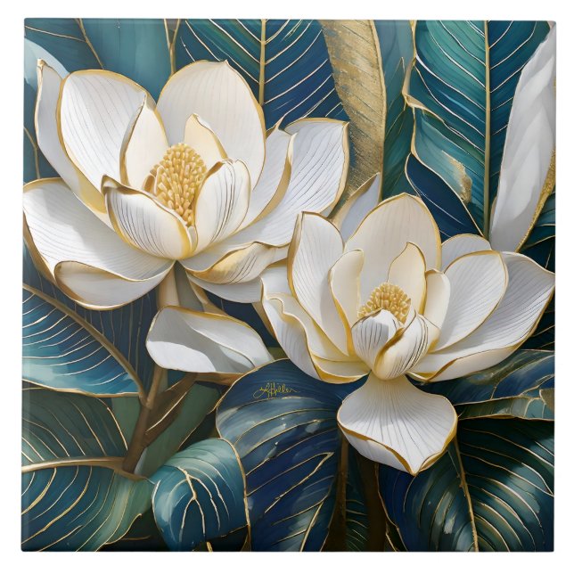 Södra Magnolia Art Kakelplatta (Framsidan)