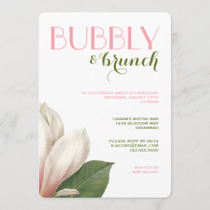 Södra Magnolia Bubly Brunch Rosa Grönt White Inbjudningar