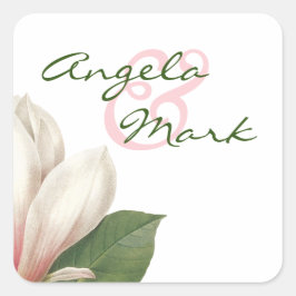 Södra Magnolia Flower Bröllop | Rosa och vit Fyrkantigt Klistermärke