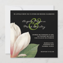 Södra Magnolia Flower Bröllop | Svart Elegant Inbjudningar