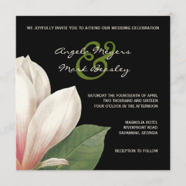 Södra Magnolia Flower Bröllop | Svart Elegant Inbjudningar