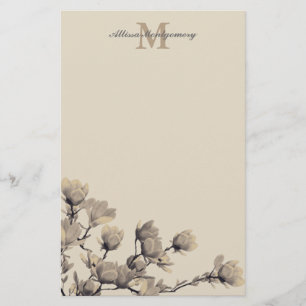 Södra Magnolias & Taupe Namn & Initial Brevpapper