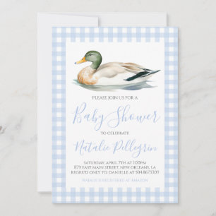 Södra Mallard Anka Blue Gingham Baby Shower Inbjudningar