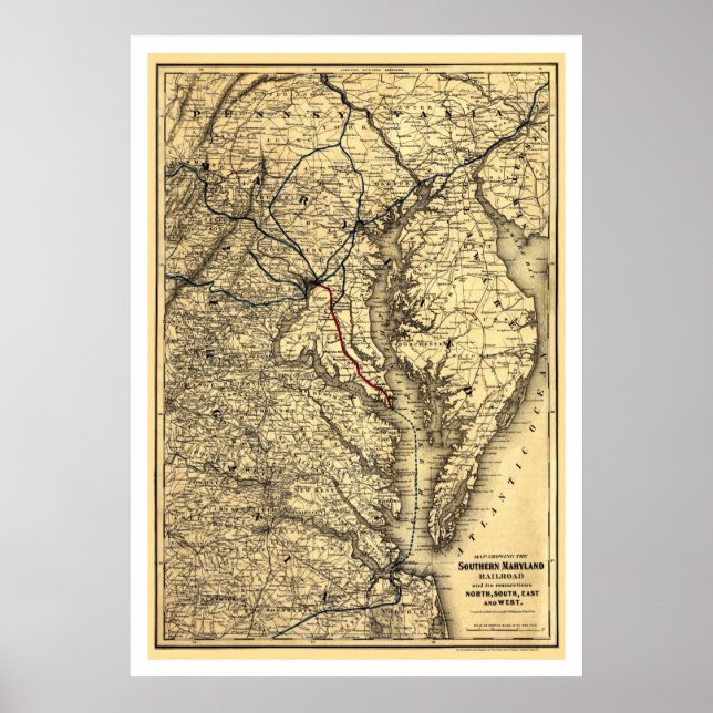 Södra Maryland Railroad Karta 1881 Poster (Framsidan)