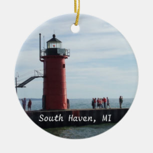 Södra prydnad för tillflyktsortMichigan fyr Julgransprydnad Keramik
