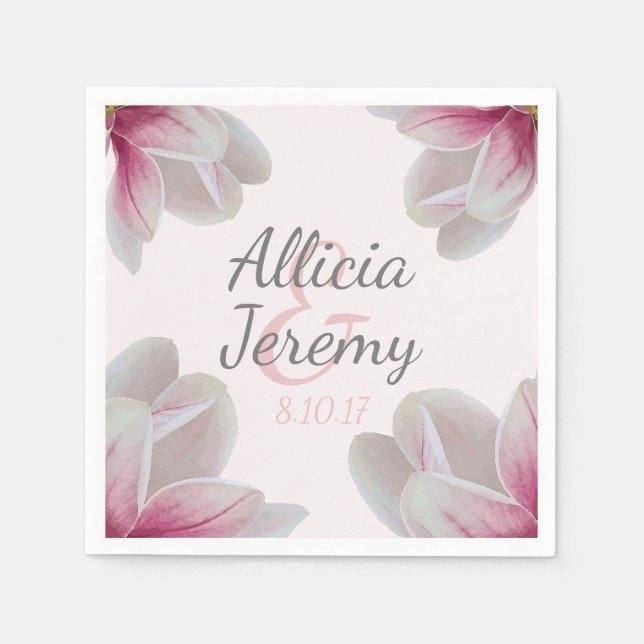 Södra Rosa Magnolia Blommar Bröllop Pappersservett (Framsidan)