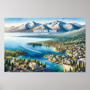 Södra Sjö Tahoe Travel Ställe, vattenfärg Poster