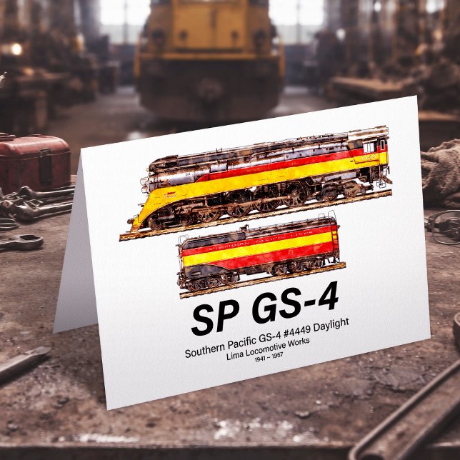 Södra Stilla havet GS-4, dagsljusstråle Tack Kort (Southern Pacific GS-4 Daylight Steam Locomotive. Thank You Card)