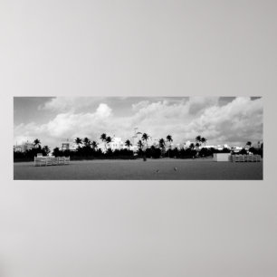 Södra strand Miami, Florida svart/vitpanorama Poster