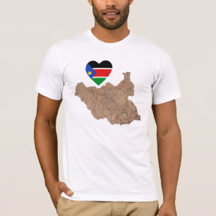 Södra Sudan flaggahjärta och kartaT-tröja Tee Shirt