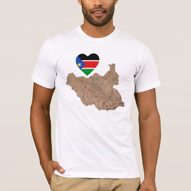 Södra Sudan flaggahjärta och kartaT-tröja Tee Shirt (Framsida)