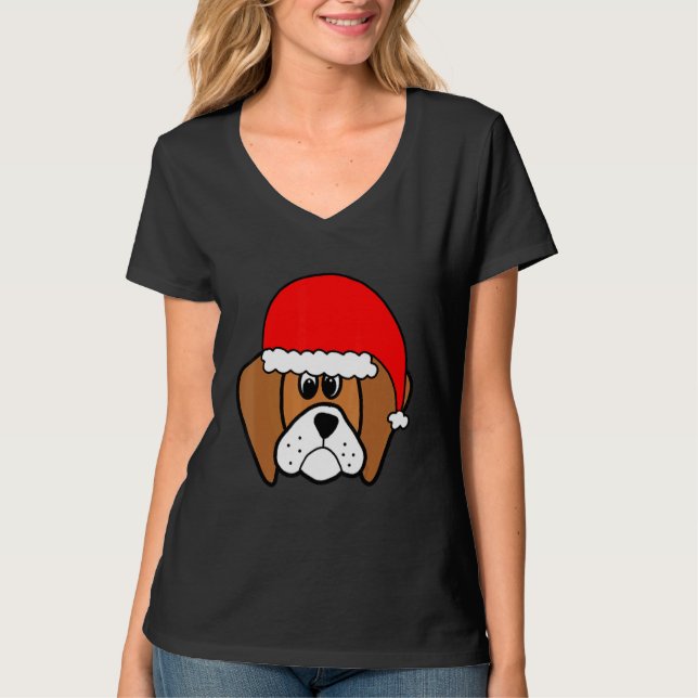 Södra Tees Coola Beagle Wearing Santa Hat T Shirt (Framsida)