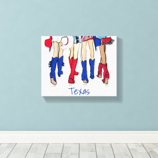 Södra Texas Mode Cowboy Boots Blue Anpassningsbar Canvastryck (Insitu (trägolv))