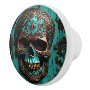 Södra Turquise Día De Muertos Sugar Skull Knopp
