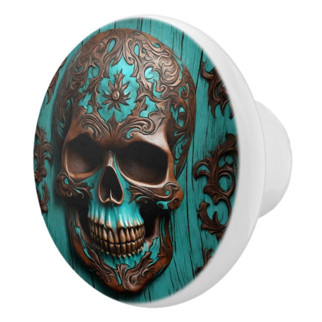 Södra Turquise Día De Muertos Sugar Skull Knopp (Höger)