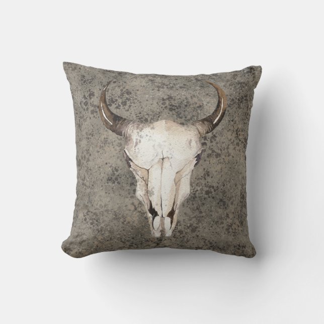 Södra Västern Rustic Ranch Skull Brown Splatter Kudde (Framsida)