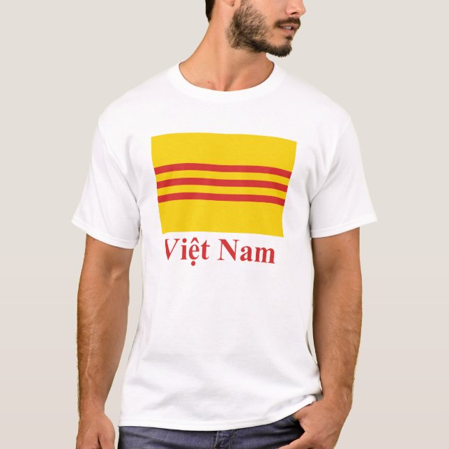 Södra Vietnam flagga med namn i vietnames T-shirt (Framsida)