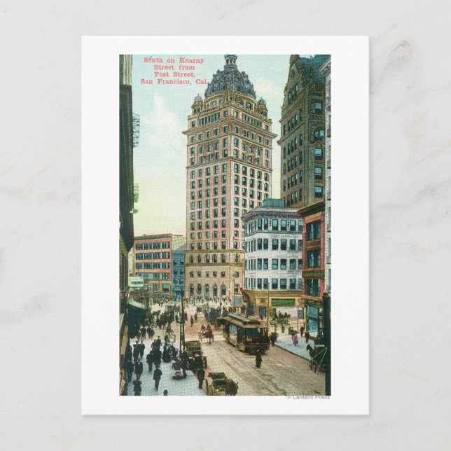 Södra vyn på Kearny St från Post St. Vykort (Framsida)