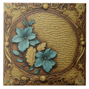 Södra Westerna Land Beige Turquise-Blommigten Kakelplatta