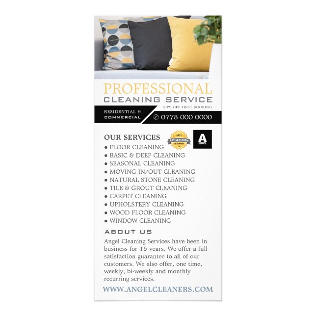 Soffa Cushions, Städning Pris servicelista Reklamkort (Framsidan)