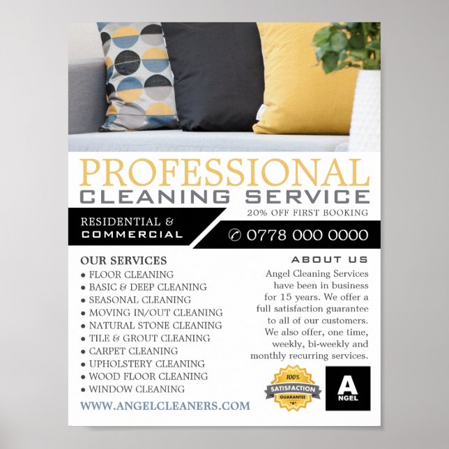 Soffa Cushions, Städning servicereklam Poster (Framsidan)