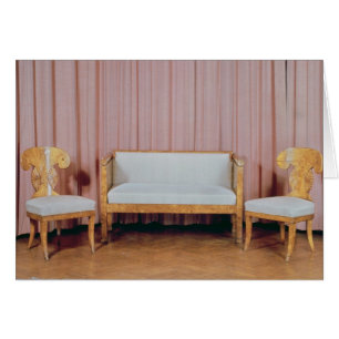 Soffa och två stolar, Kararelian birch, 1810-20 Hälsningskort