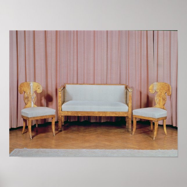 Soffa och två stolar, Kararelian birch, 1810-20 Poster (Framsidan)