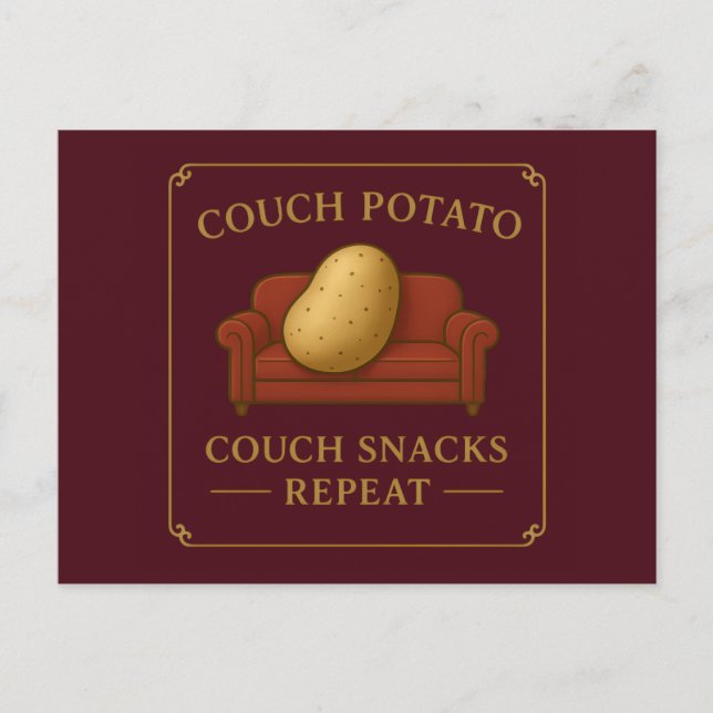Soffpotatisk vykort - Soffa, Snacks, Upprepa  (Framsida)
