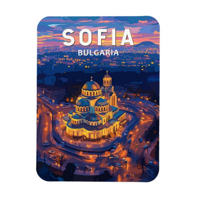 Sofia Bulgaria Illustration Travel Art Vintage Magnet (Vertikal)