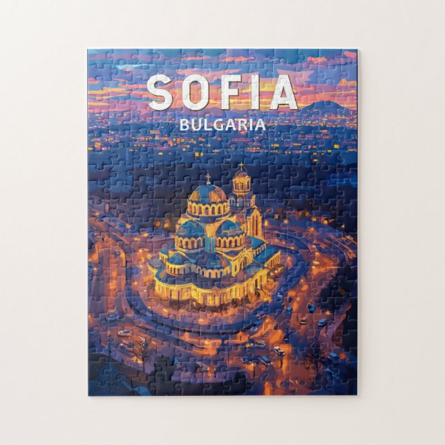 Sofia Bulgaria Illustration Travel Art Vintage Pussel (Vertikal)