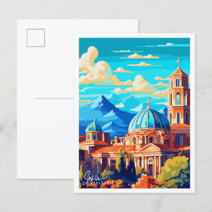 Sofia Bulgaria vintage resor illustration Vykort